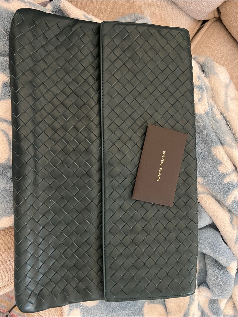Bottega Veneta Woven Leather Document Clutch in Deep Green